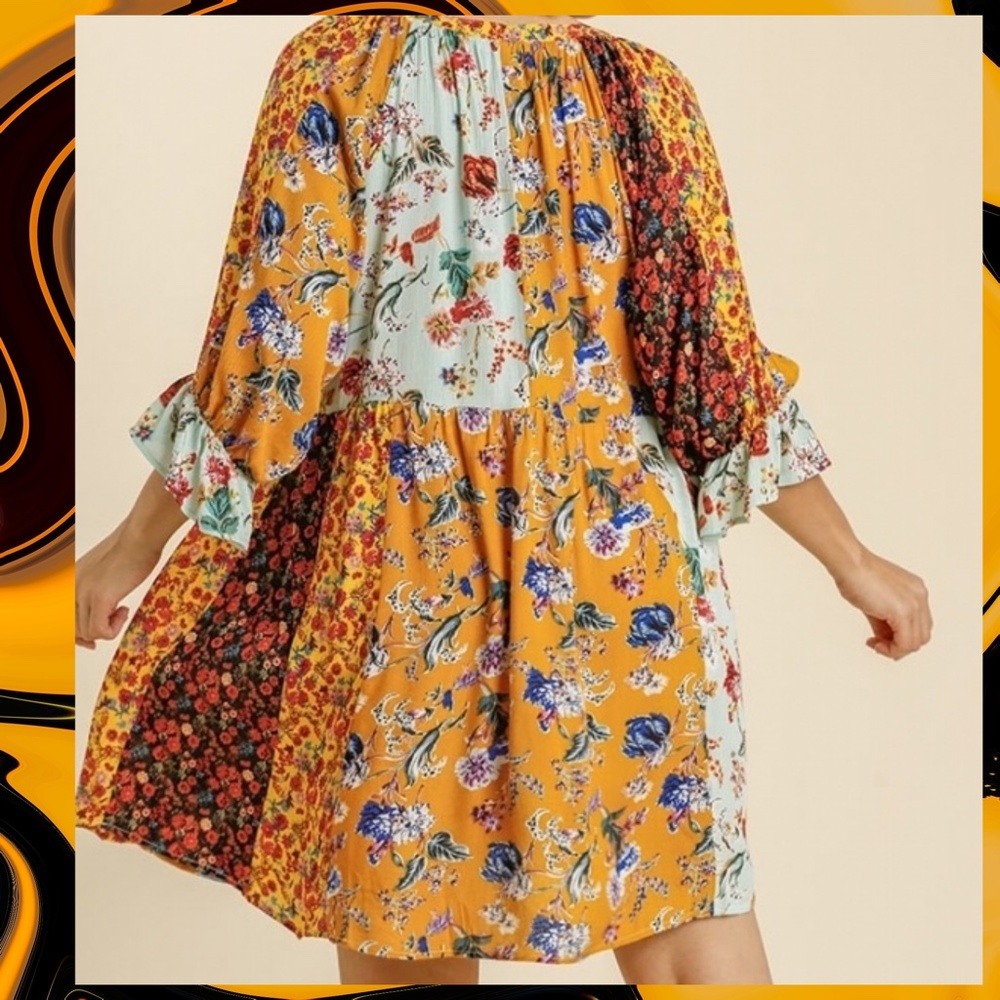 UMGEE Sunshine Mixed Floral Print Babydoll Dress - Picture 5 of 12